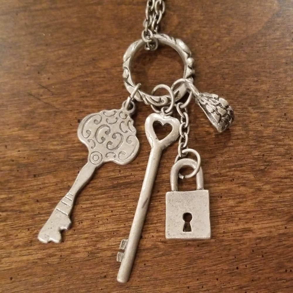 Lock & Key Boho Whimsigoth Fairy Goth Charm Pewter Tone Necklace